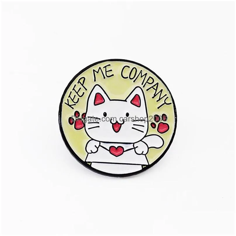 round shaped cartoon cat gift brooches set 6pcs funny animal letter lapel pins cat paw enamel paint badges pin couple friend jewelry clothes