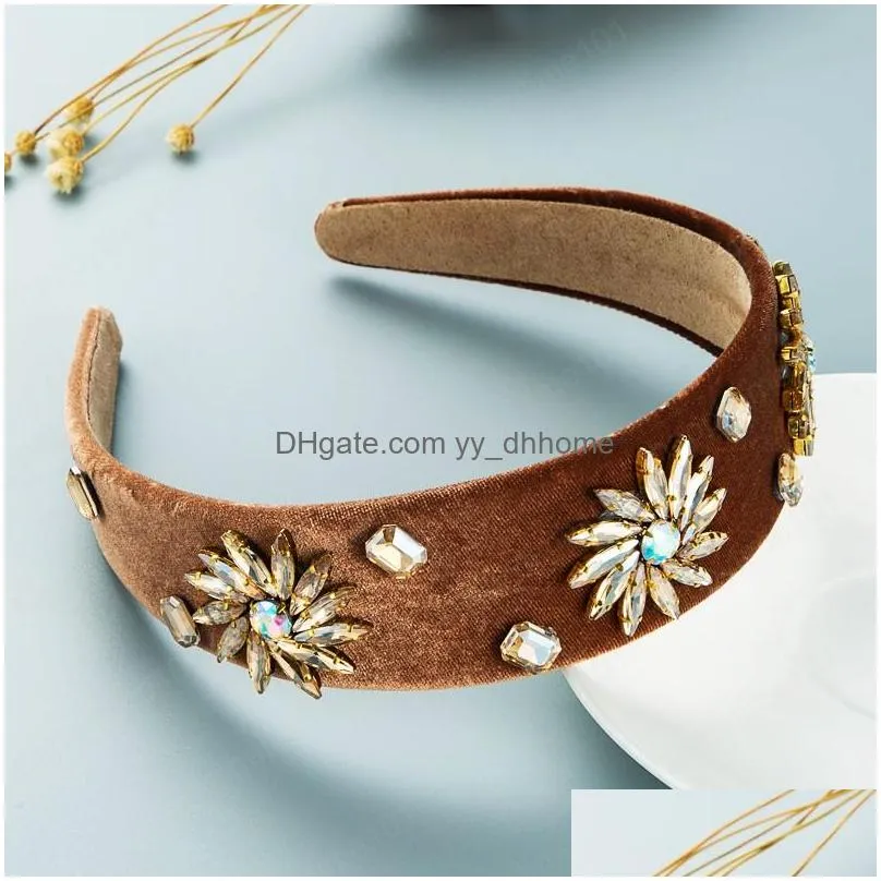 vintage crystal flower headband for woman luxury colorful gem diamond beaded widebrimmed hairband girls party crowns