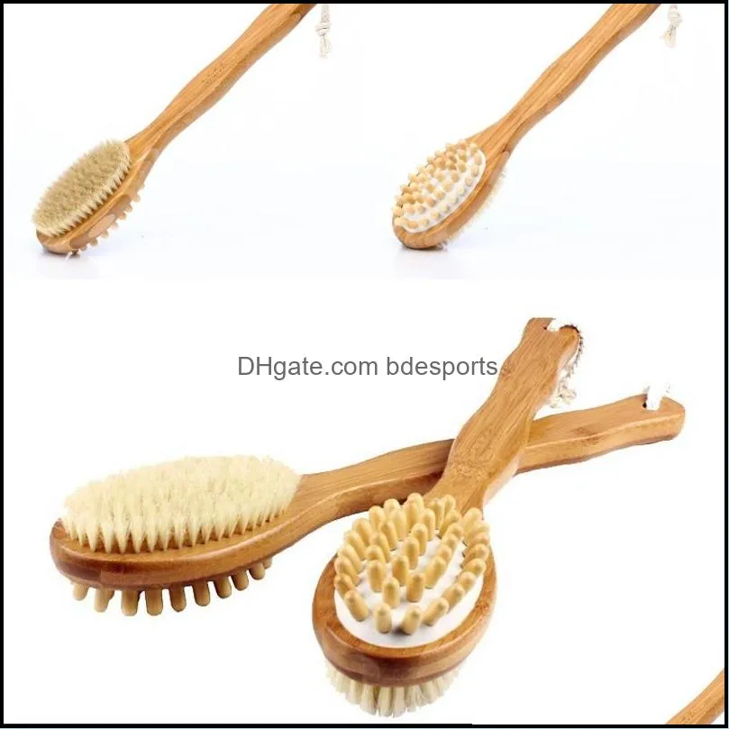 2 in 1 double sided natural bristles brush scrubber long handle wooden spa shower brush bath body massage brushes back easy clea 24 g2