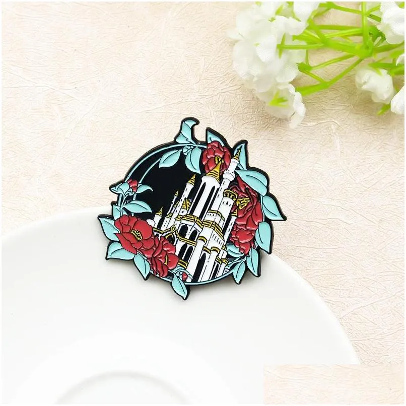 cartoon castle brooch flower wreath enamel pin wholesale creative metal badges jewelry small women accessories