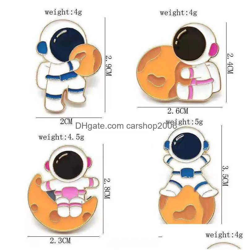 star design astronaut brooch pins 4pcs/set cartoon space enamel painting pin funny gold plated brooches for girls gift jewelry badges denim shirt pin
