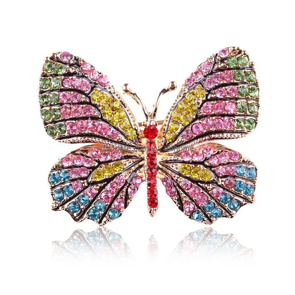 creative fashion jewelry colorful rhinestone butterfly brooches alloy enameled animal brooch pin apparel accessories delicate brooches