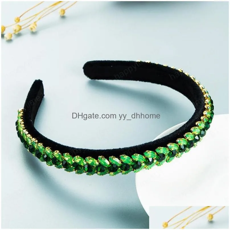 colorful crystal leaf headband vintage geometric gem diamond velvet hairband girls party jewelry tiara bezel
