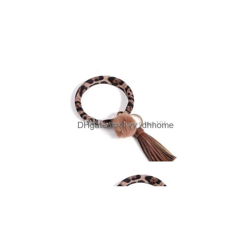 2 colors pu leather tassel bracelet bangle keychain keyring exaggerated circle wristlet keychain keyholder for women girl jewelry