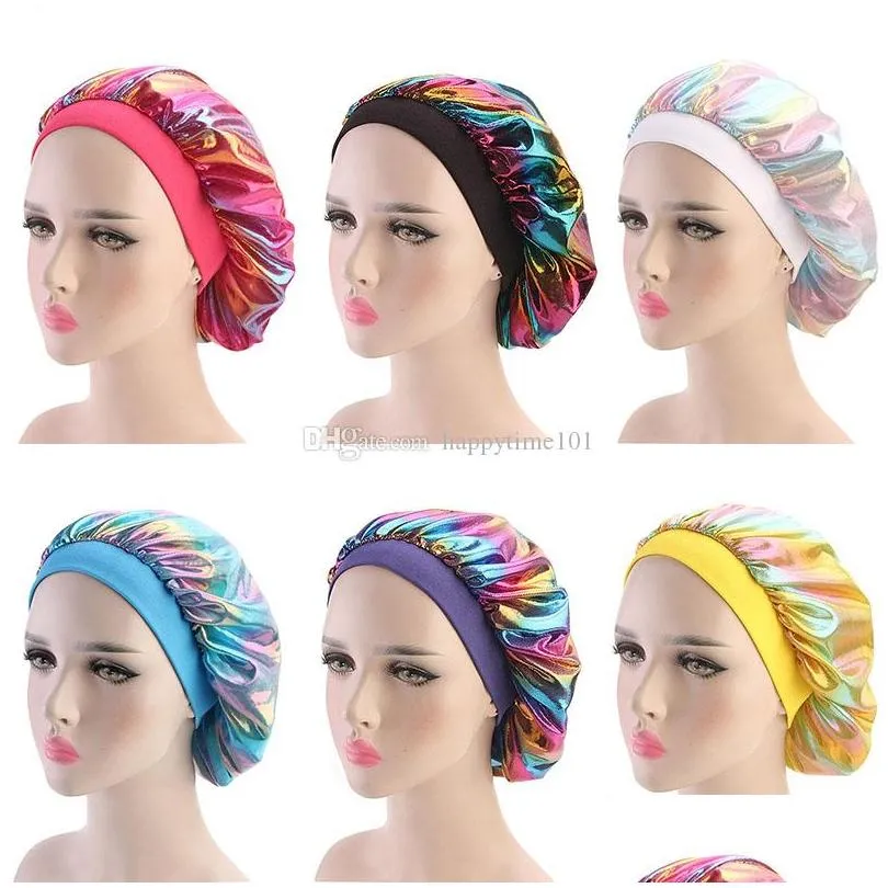 muslim women wide stretch silk satin breathable bandana sleeping turban hat headwrap bonnet chemo cap hair accessories