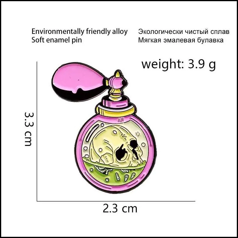 fashion witch potion bottle enamel pins cartoon magic skeleton perfume brooches dark gothic jewelry mysterious gifts lapel backpack badge 1440
