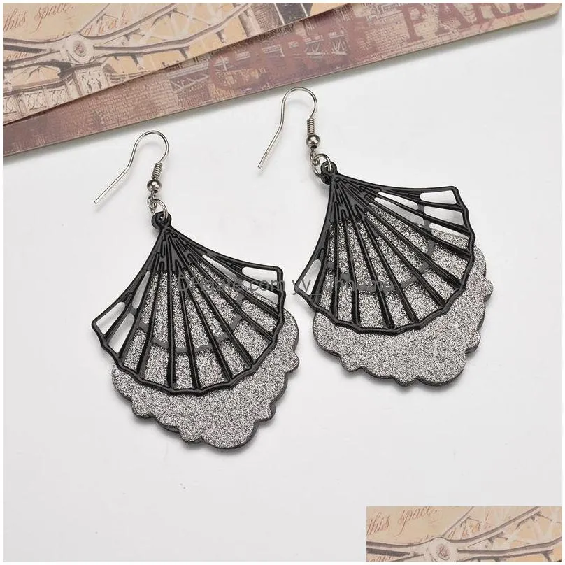 unique design geometric dangle earrings for women european american scallop shape earrings black gold silver jewelry