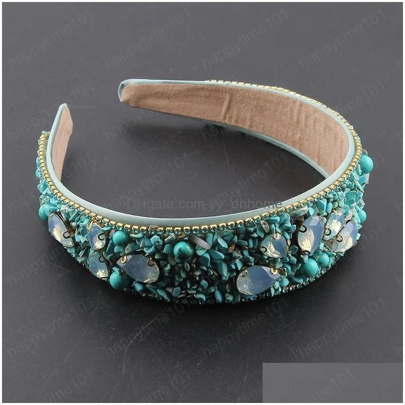 crossborder inlaid color rhinestone pearl particle headband ladies widesided hair accessories