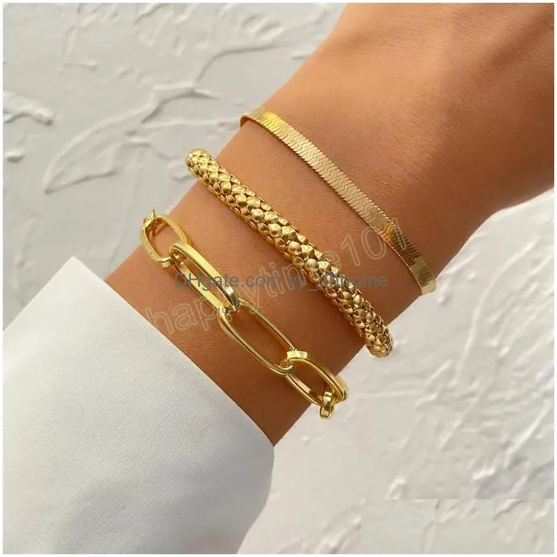 golden metal bracelet women charm thick chain link bracelets bangles trend hip hop fashion jewelry