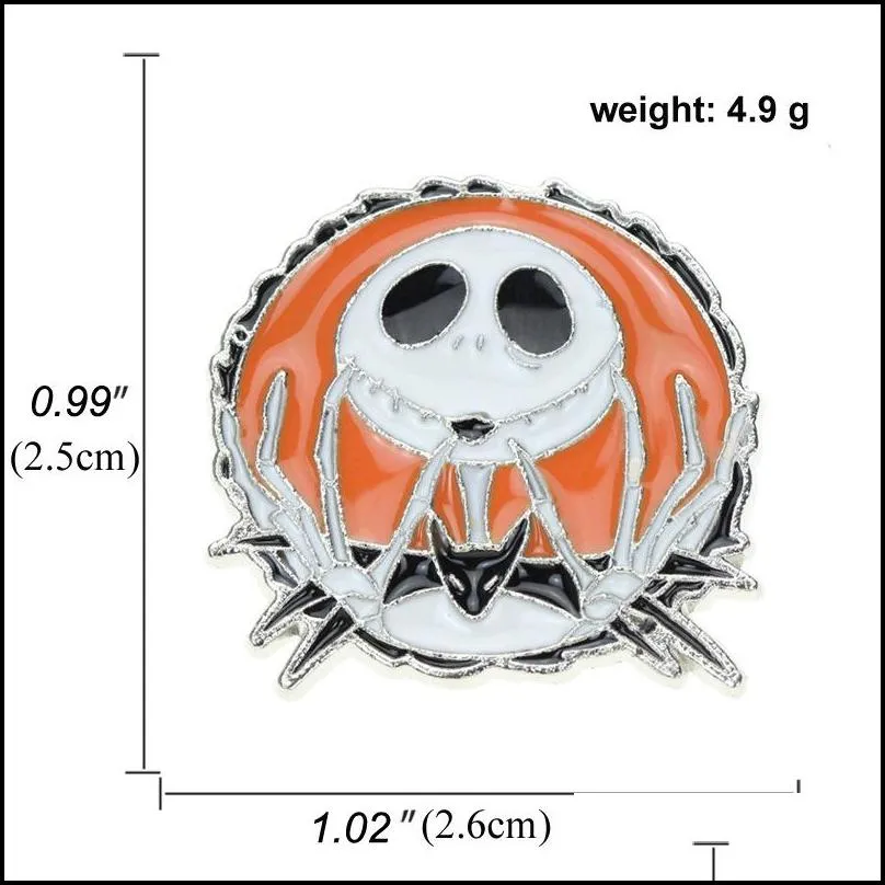 fashion enamel brooches pins jewelry the nightmare before christmas skull badge exquisite brooch pin punk lover halloween gifts 1528