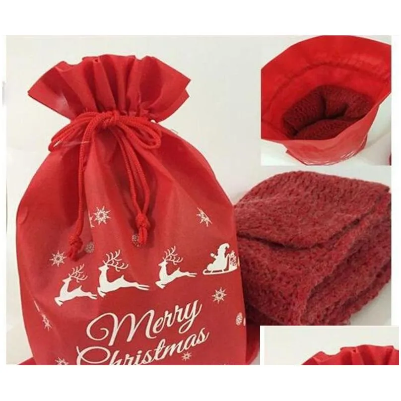 christmas gift pouch storage bag for kids red wedding sweets drawstring bags nonwoven fabric high grade 1 8bm ww