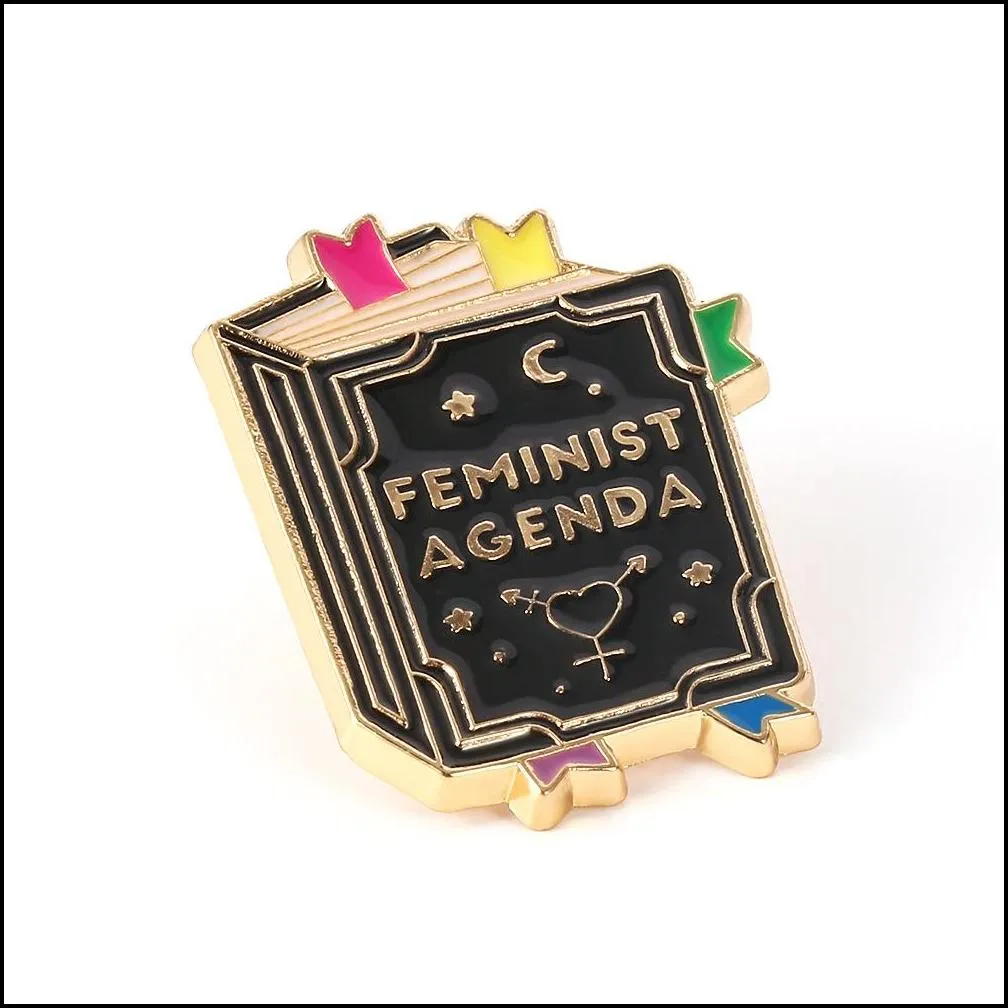 feminist agenda magic spell book brooch pins enamel metal badges lapel pin brooches jackets fashion jewelry accessories 1424 d3