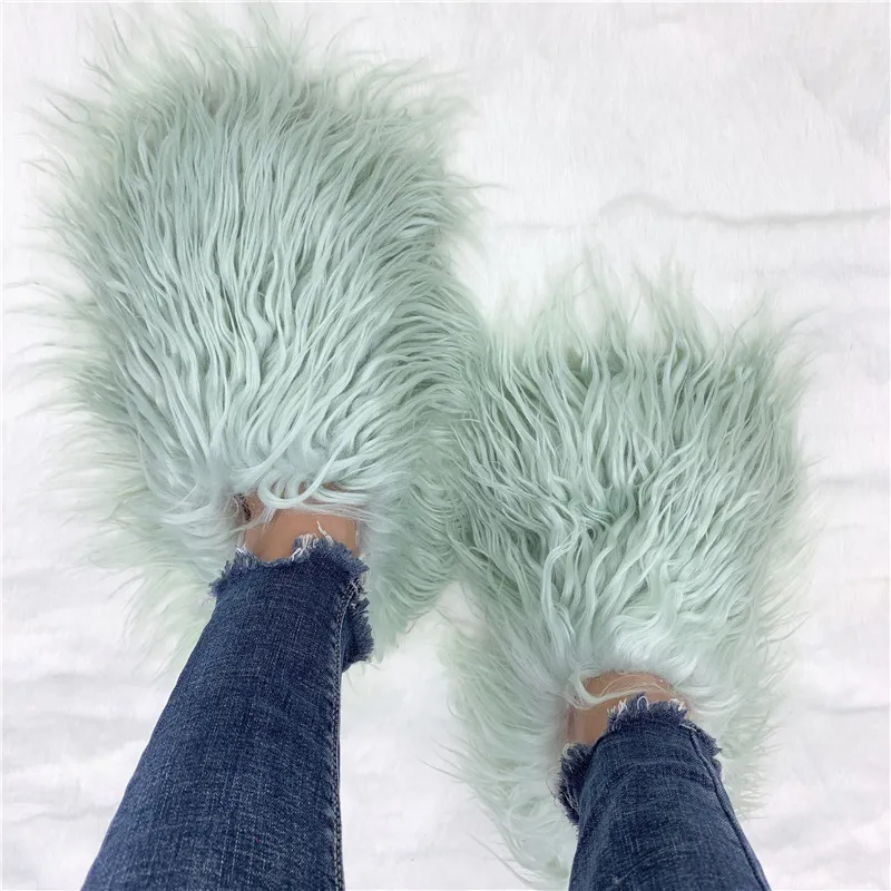 new designer long hair sheep fur slides for popular design women 39s slippers