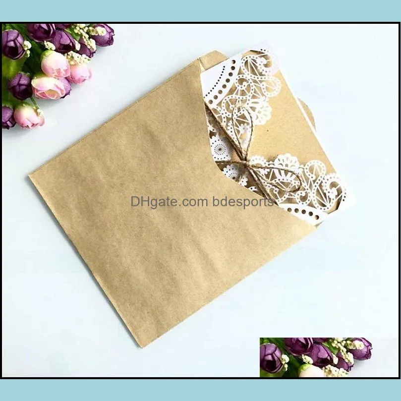 wedding decorate invitation card business greeting cards laser hollowing out kraft paper marry supplies matching rope creative 1 5hdc1