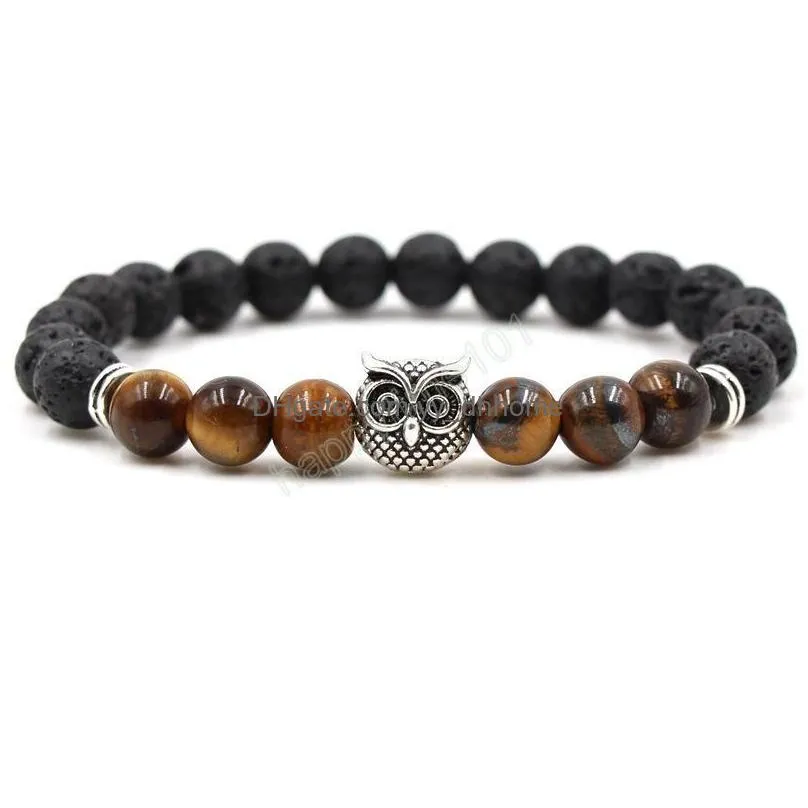 owl charms chakras stone beaded strands bracelet lava beads  oil diffuser bracelets energy yoga bracelet for men women jewelry