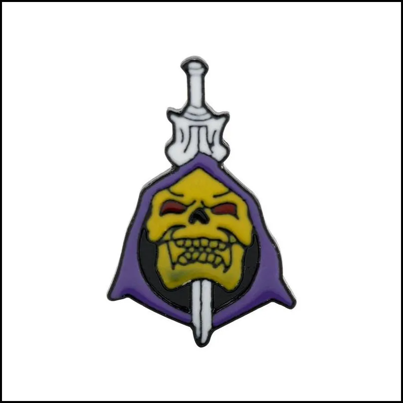 skull purple hood enamel pins badge brooch bag clothes lapel classic cartoon jewelry gifts wholesale 6201 q2