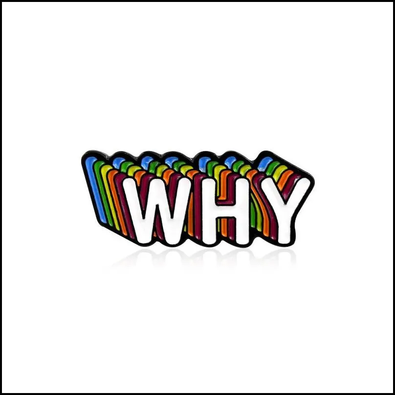 fashion english word whymulticolor letter brooch enamel pin perspective overlapping letter lapel buckle for kids badge jewelry 1457