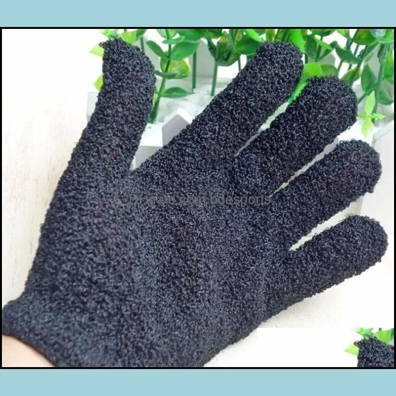 new black nylon body cleaning shower gloves exfoliating bath glove five fingers bath bathroom gloves home supplies 88 j2