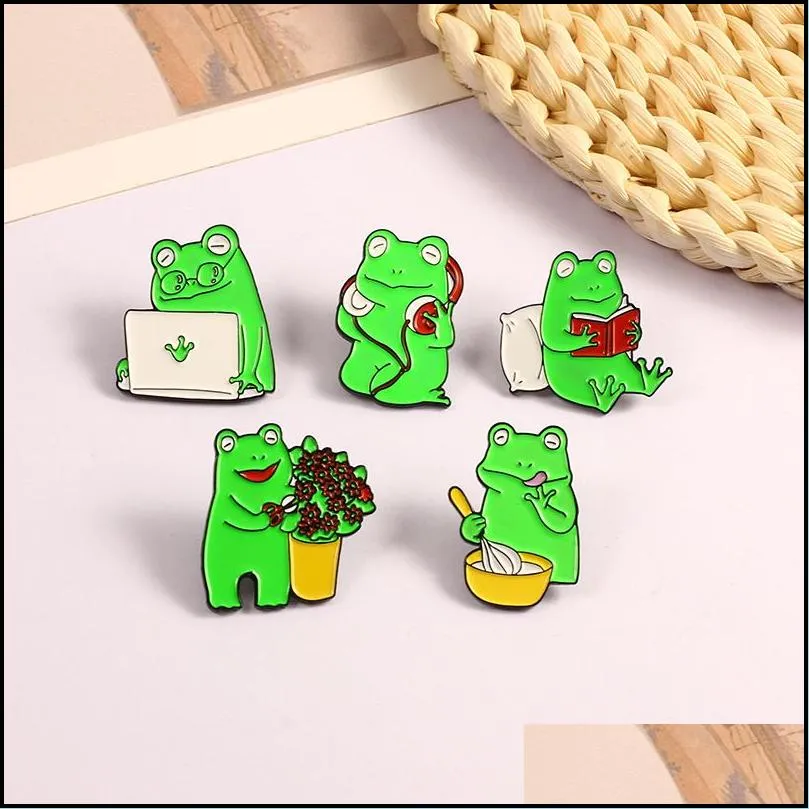 clothes accessories enamel brooch pin frog grow flowers read books lovely frogs daily life cartoon badge funny jewelry jumper jeans brooches pins 2 3zn10