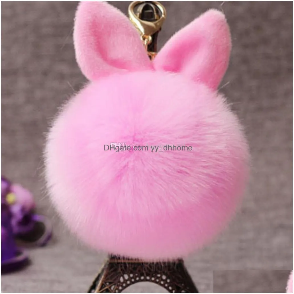 18 styles rabbit ear furry ball bunny pompom keychain keyrings car key chain ring women bag pendant decor christmas gift