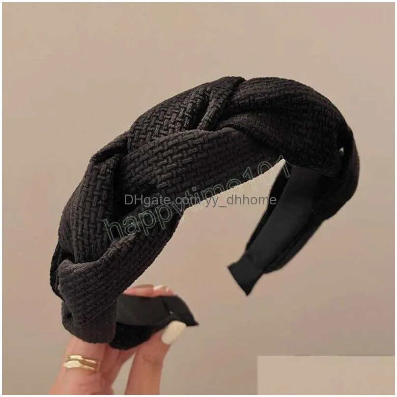 fashion women hair accessories wide side handmade braided hairband autumn winter casual turban girls headband