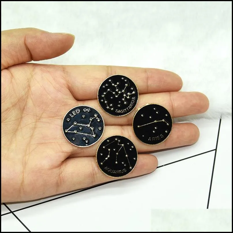 cartoon black round badge constellation symbol meaning brooches enamel pins funny fashionjewelry lapel backpack feastival gift for women men 1419