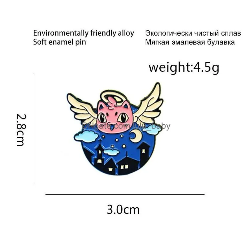 enamel paint lapel pins in dark night the baby angel flies to the kindhearted family send good luck cartoon badges denim shirt gift bag accessories collar