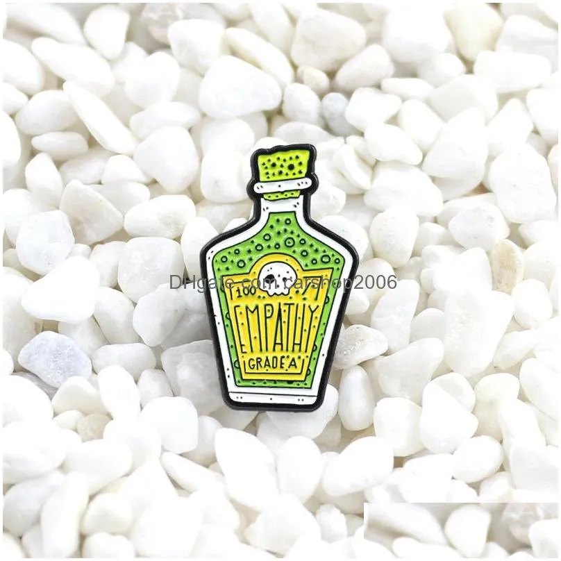 cartoon fashion glass bottle brooch for girls enamel pin wholesale green bubbling liquid personality metal badge jewelry small fashion