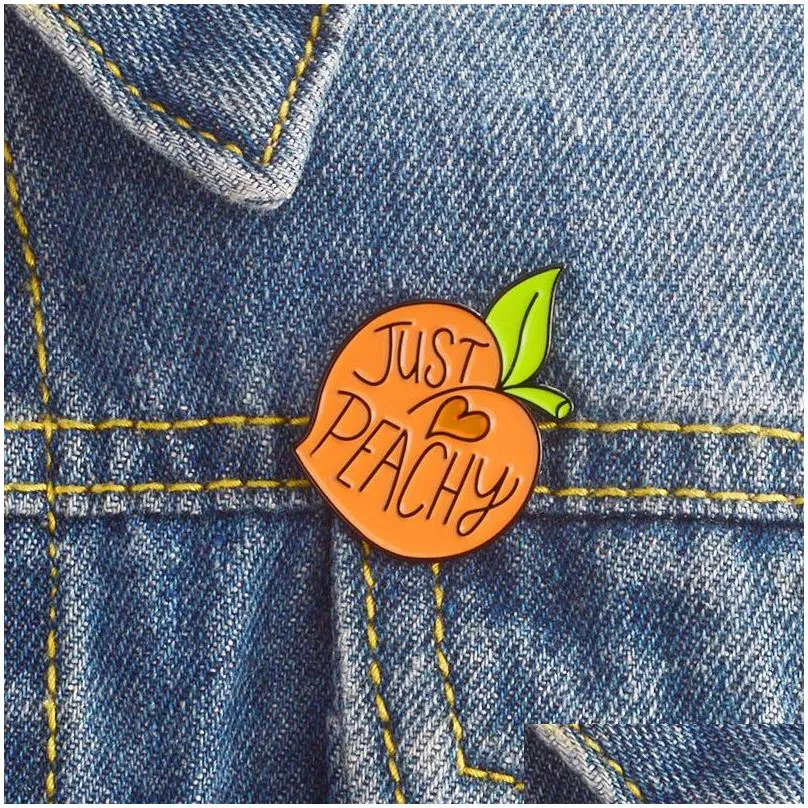 cartoon cute peach brooches europe and america style funny just peachy  fruit enamel badge pins for girls clothes bag accessories friends