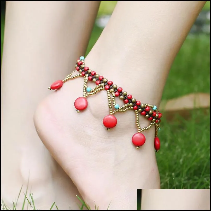 anklets turquoise bohemian anklet fashion beach ankle handmade layer green red white colorful bead anklet 1362 d3