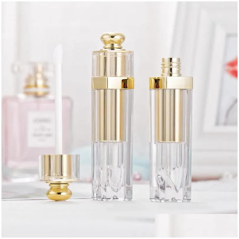 5ml clear empty lip gloss tubes gradients color plastic packaging bottle lipgloss containers screw cap gold silver cosmetic tool 2 2xma
