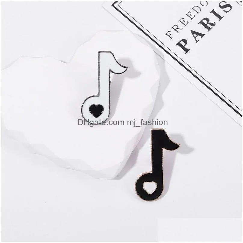 musical eight note brooches for women black white creative enamel badge gold silver plated metal pins small clothes accessories gift