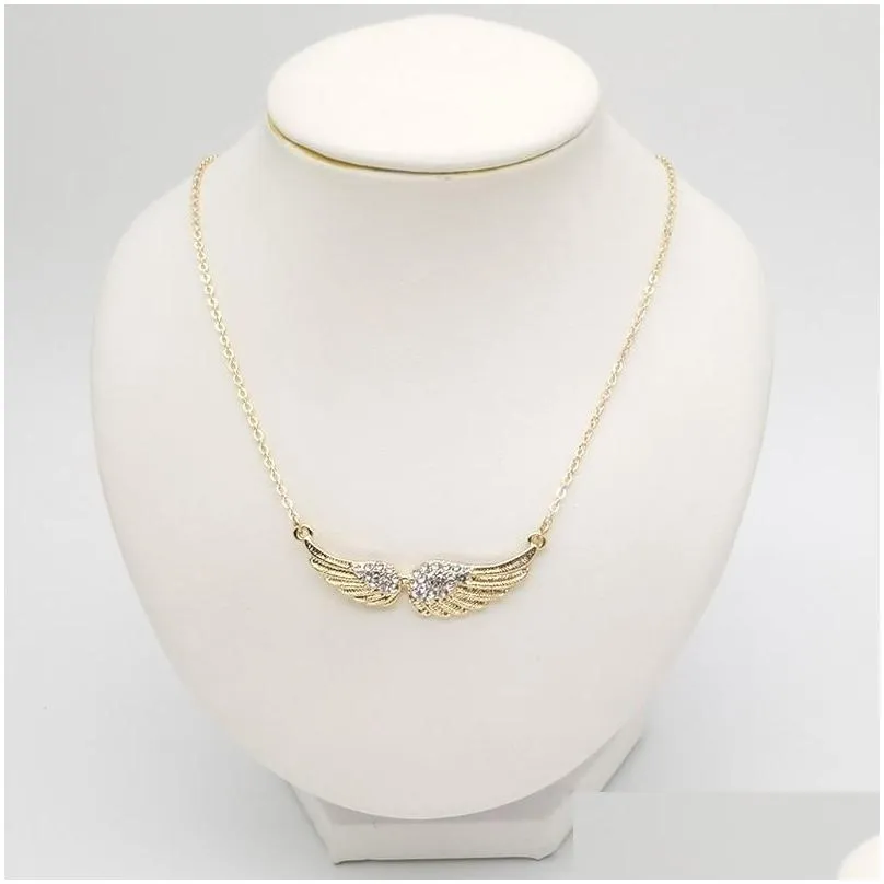 wings of angels pendants necklace with gift card gold silver colors rhinestone wing necklaces fashion jewelry