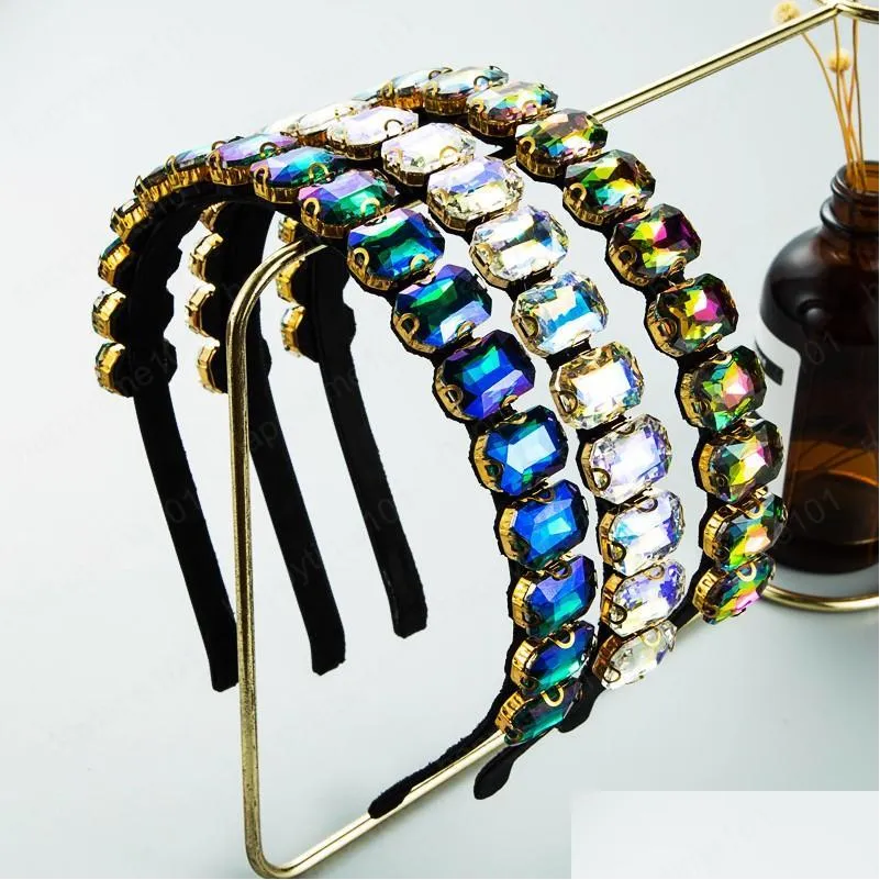 elegant multi color crystal headband for woman vintage geometric diamond beaded hairband girls party jewelry headwear