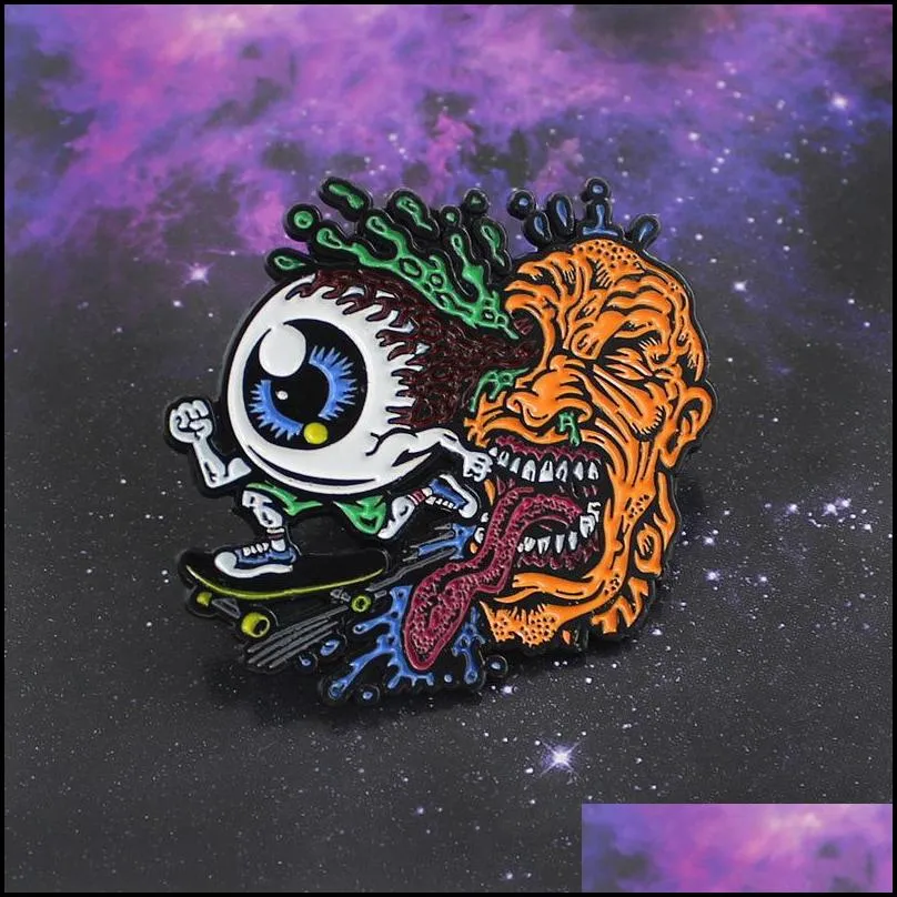 creative fashion big eyes skateboard metal enamel brooch aspiring soul badge pin fun trendy clothing backpack jewelry gift 1418