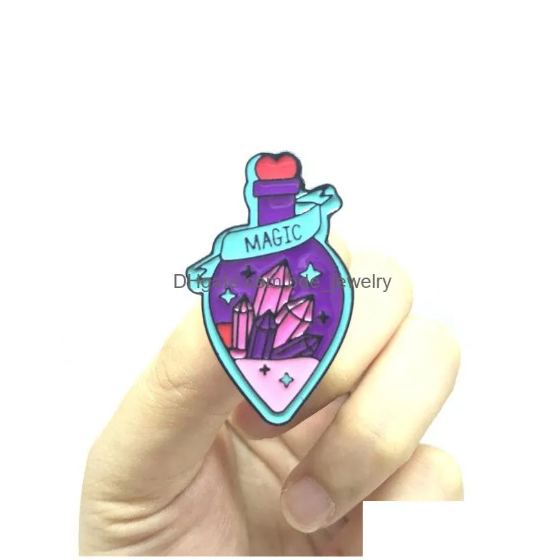 creative purple potion bottle brooches for women magic gemstone enamel badges alloy pin cartoon jewelry antiglare clothes accessories