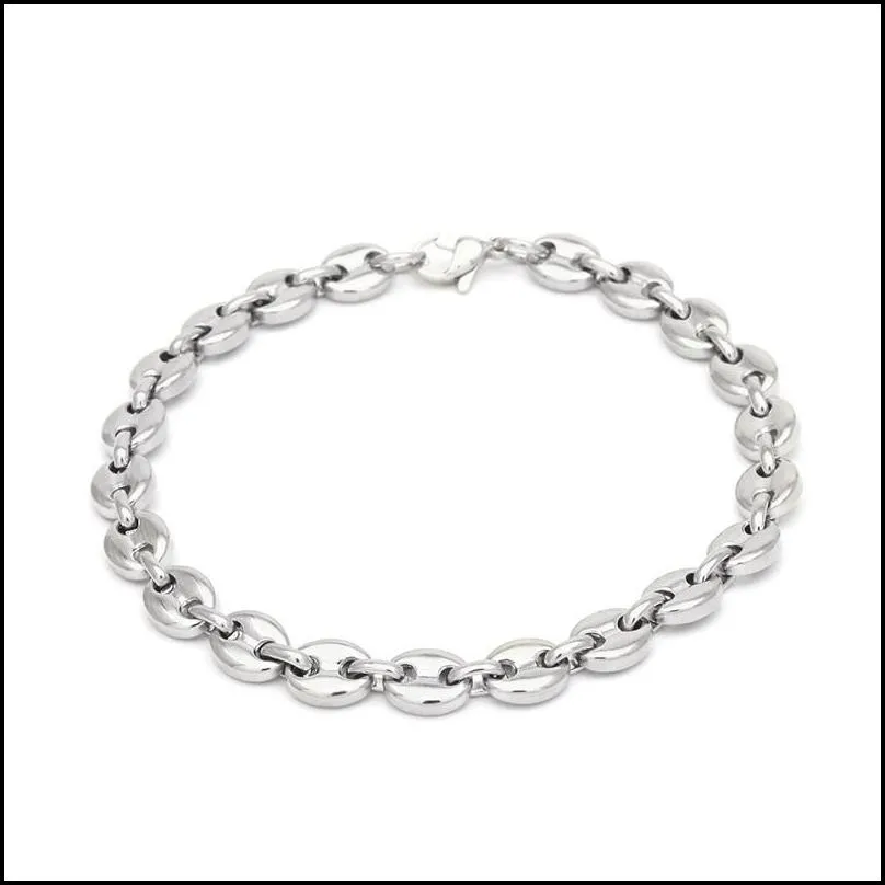 bracelet necklace mens 8mm puffed mariner link chain bracelets set gold silver color hip hop punk jewelry for women 21cm and 55cm 2526