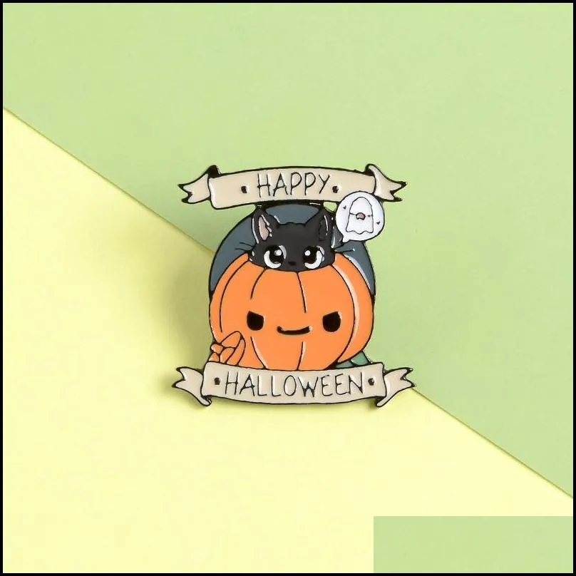 happy halloween brooches enamel pin custom coffee moon ghost pumpkin umbrella brooch backpack clothes lapel pin fun badge jewelry gift 1420