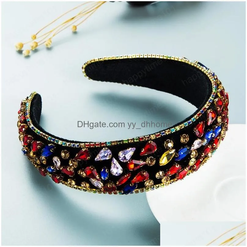 luxury fully multi color crystal headband gorgeous diamond beaded sponge hairband bridal wedding tiara crowns