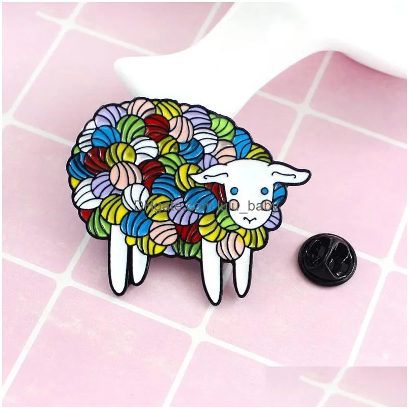 colorful cute little sheep brooch colored wool cartoon animal enamel pin for children wholesale metal badges jewelry small fashion