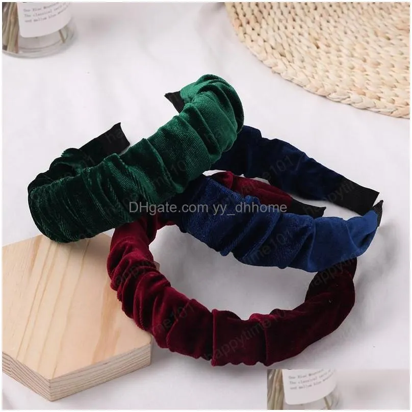 fashion velvet wide headband winter women girls pleated wave cloth hairband candy color soft elegant hair accessories