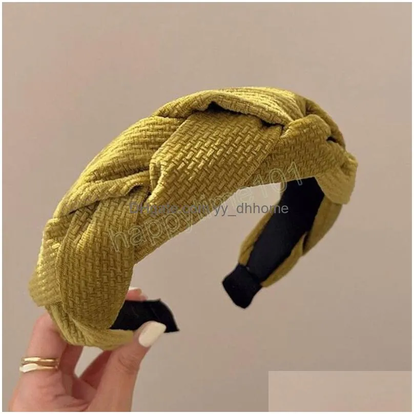 fashion women hair accessories wide side handmade braided hairband autumn winter casual turban girls headband