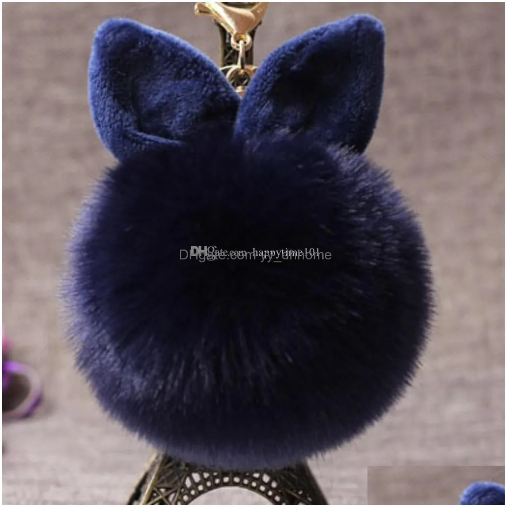 18 styles rabbit ear furry ball bunny pompom keychain keyrings car key chain ring women bag pendant decor christmas gift