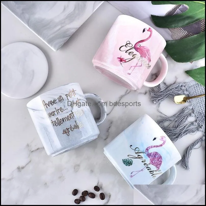 ceramics mug marbling high capacity coffee cup lovers water tumbler office originality valentines day gifts pink