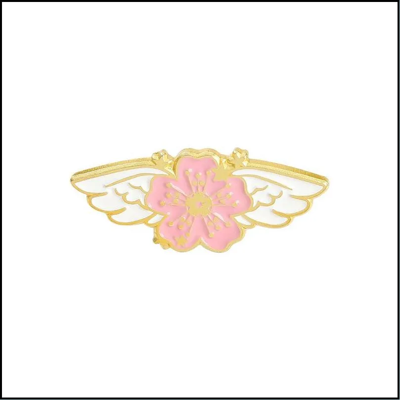 wings sakura enamel pins cherry blossom brooches lapel badges cartoon flowers brooch 607 h1