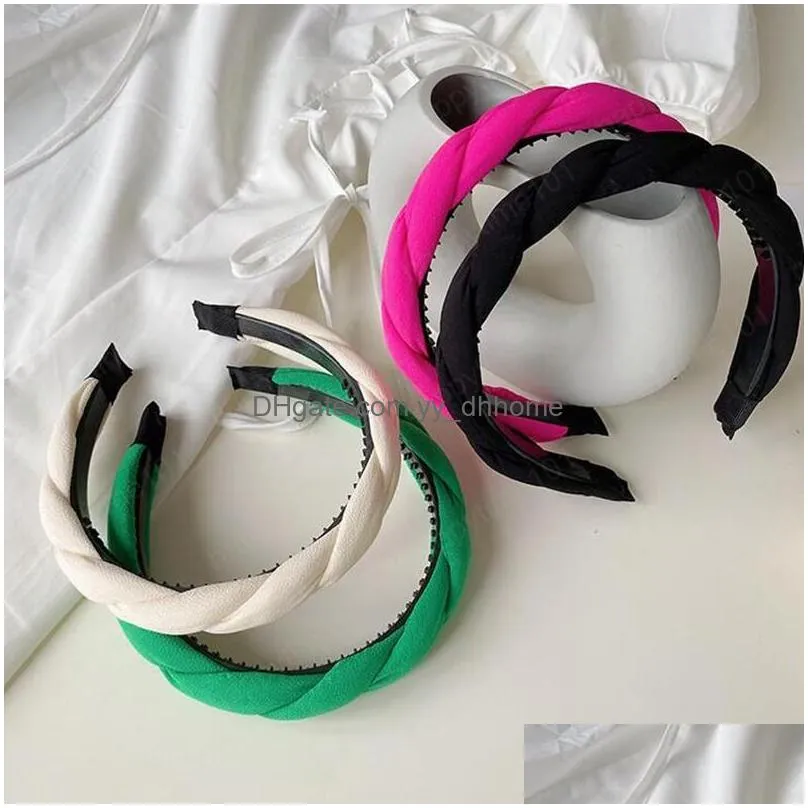 fashion women hairband braid headband solid color casual turban nonslip teeth headwear autumn hair accessories