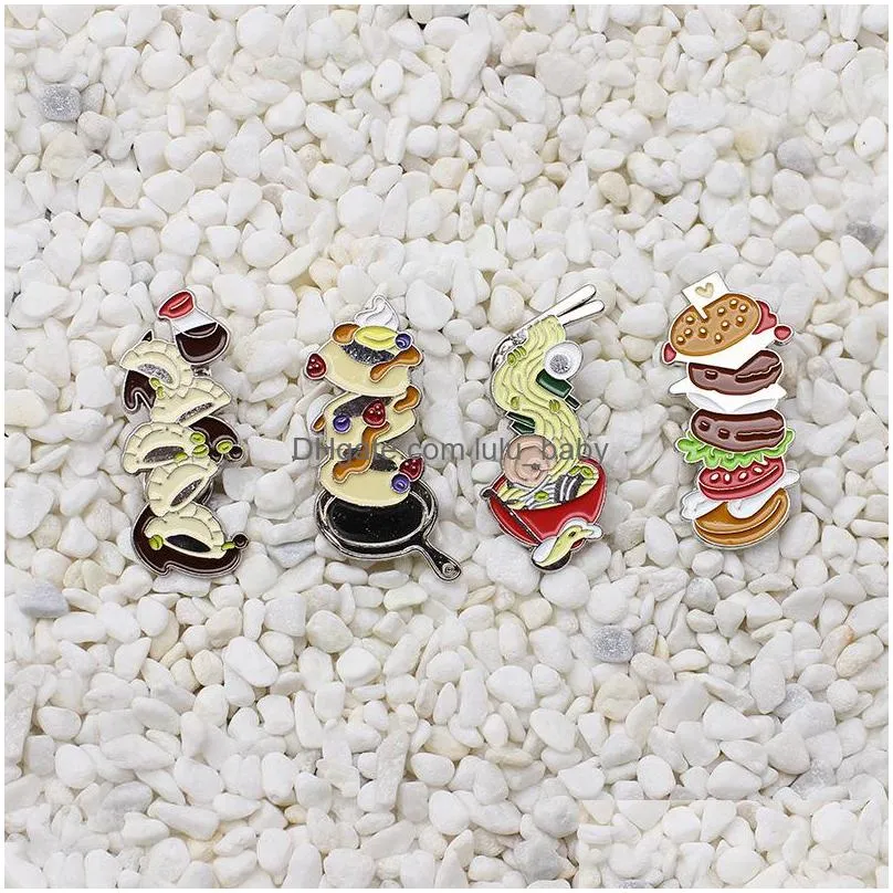 cartoon delicacy pins 4pcs/set layered burger gyoza ramen cake brooches for women enamel pin jewelry metal badges denim shirt bags small