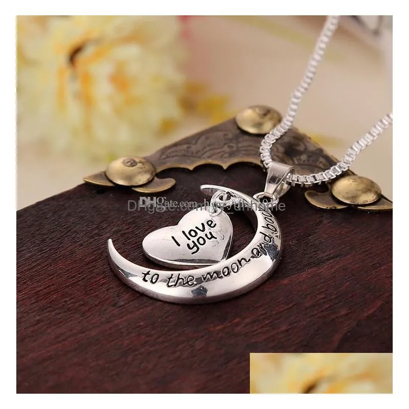 fathers day gift statement polish shinny silver necklace i love you to the moon and back pendent necklace mothers day gift