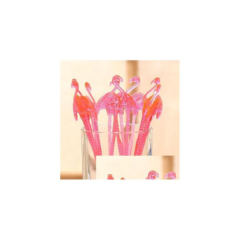 bar tools flamingo shape disposable swizzle stick milk tea coffee plastic stirring sticks creative muddler cartoon cute pink 0 15cy b