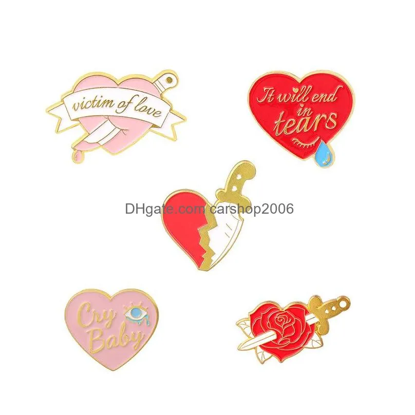 creative cartoon love one arrow through the heart brooches set 5pcs gold plated enamel paint badges for girls alloy lapel pin denim shirt fashion jewelry gift bag